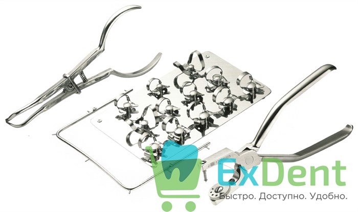 Набор клампов и инструментов RUBBER DAM TECHNIC SET - для коффердама (раббердама) 12 кламп + интруме 16744 - фото 29607