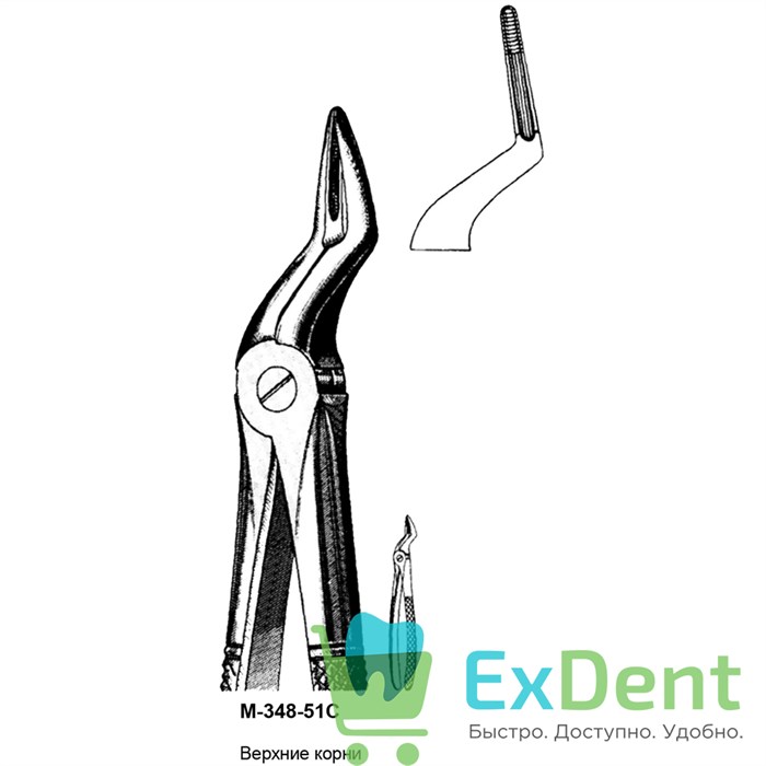 Щипцы, Legrin, №348/51С для удаления корней верхней челюсти, узкие губки 14521 - фото 32259