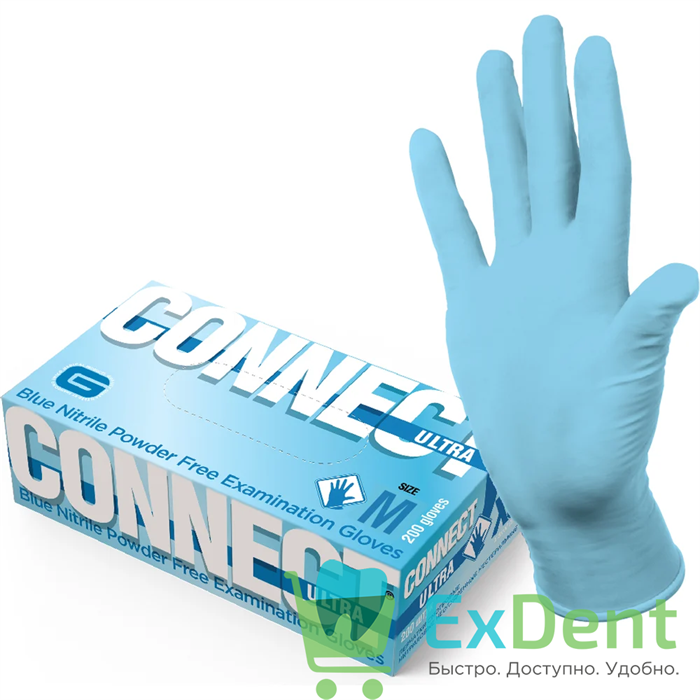 Перчатки Connect Ultra blue M, нитриловые, неопудренные, нестерильные, смотровые (200 шт) 12637 - фото 2110