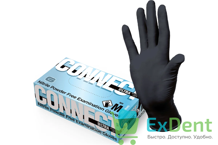 Перчатки Connect Ultra black M, нитриловые черные, неопудренные, нестерильные, смотровые (100 шт) 12720 - фото 2116