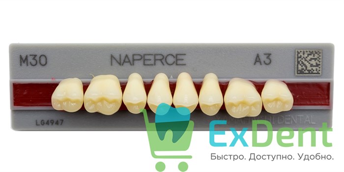Гарнитур акриловых боковых зубов A3, M30U Naperce Posterior (8 шт) 17953 - фото 26685