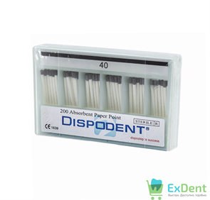 Бумажные штифты 02 №40 Dispodent - для удаления влаги в канале (200 шт) 21421