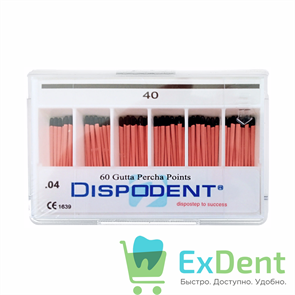 Гуттаперчевые штифты 04 №40 Dispodent для пломбирования корневых каналов (60 шт) 21396
