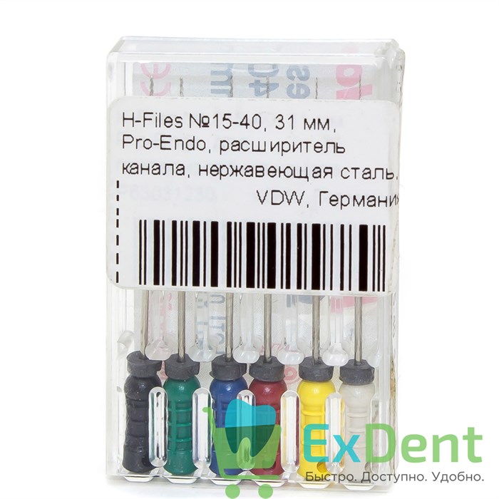 H-Files №15-40, 31 мм, Pro-Endo, расширитель канала, нержавеющая сталь, нестерильные (6 шт) - фото 11451