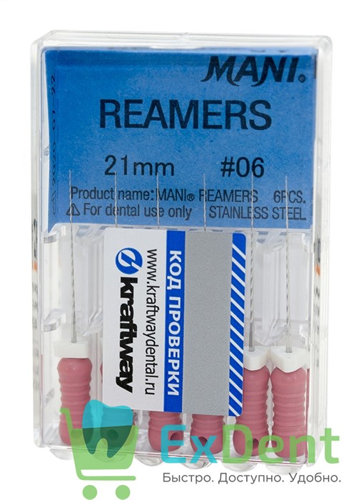 Reamers №6, 21 мм, Mani, каналорасширитель (дрильбор) ручной (6 шт) - фото 33393