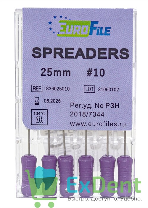 Spreaders (Спредер) №10, 25 мм, EuroFile, для латеральной конденсации гуттаперчи, ручные (6 шт) - фото 38599