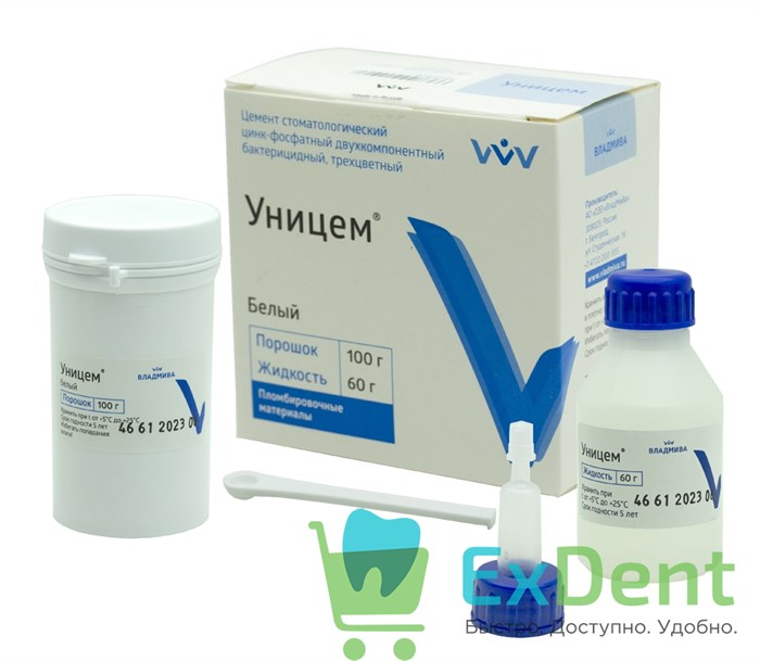 Уницем - цинкфосфатный цемент, белый (100 г + 60 г) - фото 40436