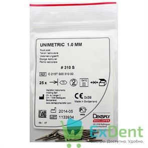 Штифты титановые конические Unimetric 310 S черные, конусность 1,  (25 шт)