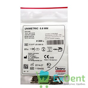 Штифты титановые конические Unimetric 308 L красные, конусность 0.8,  (25 шт)