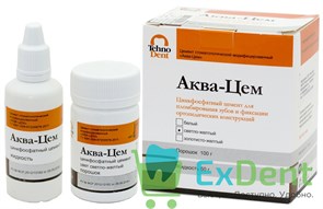 Аква-Цем св.жёлтый - фосфатный цемент для пломбирования зубов и фиксации (100 г + 60 г)