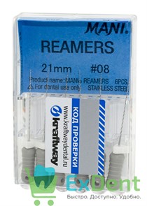 Reamers №8, 21 мм, Mani, каналорасширитель (дрильбор) ручной (6 шт)