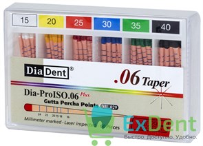 Гуттаперчевые штифты 06 №15-40 DiaDent для пломбирования корневых каналов (60 шт)
