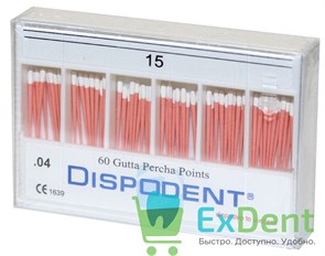 Гуттаперчевые штифты 04 №15 Dispodent - для пломбирования корневых каналов (60 шт)