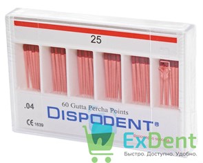 Гуттаперчевые штифты 04 №25 Dispodent - для пломбирования корневых каналов (60 шт)