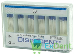 Бумажные штифты 04 №30 Dispodent для удаления влаги в канале (100 шт)