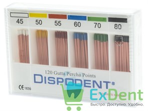 Гуттаперчевые штифты 02 №45-80 Dispodent для пломбирования корневых каналов (120 шт)