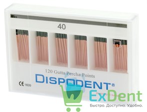 Гуттаперчевые штифты 02 №40 Dispodent для пломбирования корневых каналов (120 шт)
