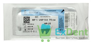 Шовный материал Монофил USP 5/0, metric 1, HR-25 колющая, 75 см - нить хирургическая