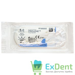 {{photo.Alt || photo.Description || 'Шовный материал Prolene (Пролен) синий 6-0, 45см, 1 игла, P-1 обратно-реж, 3/8 окр, 16мм'}}