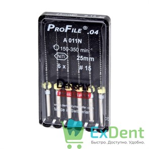 ProFile (ПроФайл) 04 №15, 25 мм, Dentsply, машинный каналорасширитель (6 шт)