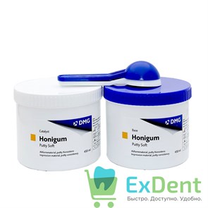 {{photo.Alt || photo.Description || 'Honigum (Хонигум) Putty Soft - оттискный силиконовый материал, мягкий базовый слой (2 х 450 мл)'}}