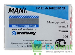 {{photo.Alt || photo.Description || 'Reamers №6, 25 мм, Mani, каналорасширитель (дрильбор) ручной (6 шт)'}}