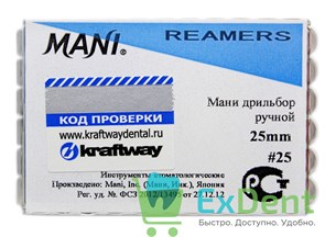 {{photo.Alt || photo.Description || 'Reamers №25, 25 мм, Mani, каналорасширитель (дрильбор) ручной (6 шт)'}}