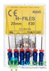H-Files №30, 28 мм, MANI, корневой бурав, ручной (6 шт)